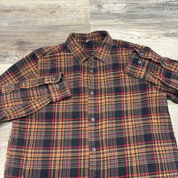 Eddie Bauer Tartan Plaid Red Mens L Flannel‎ Button Up Retro Outdoor Camp Shirt - Picture 1 of 10